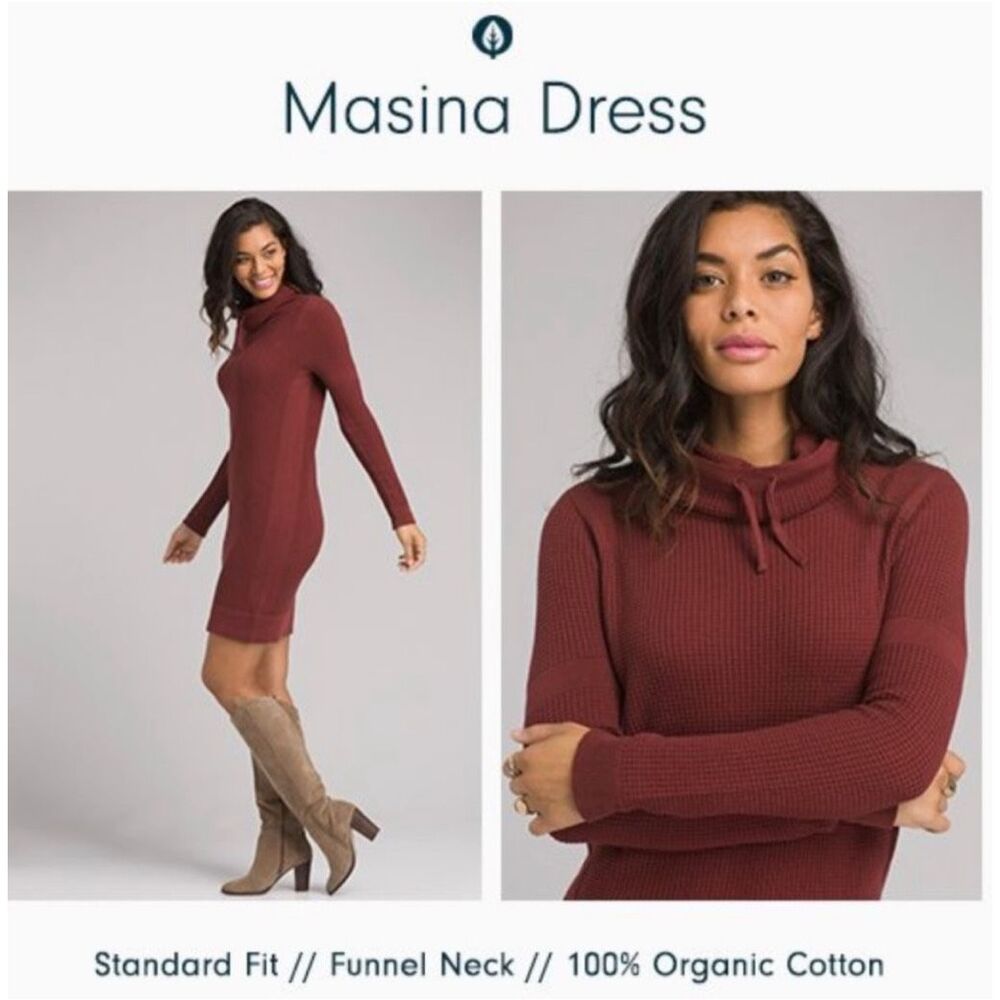 Prana Masina Sweater Dress Women's Large Rust Waffle Knit Thermal Cowl Neck L